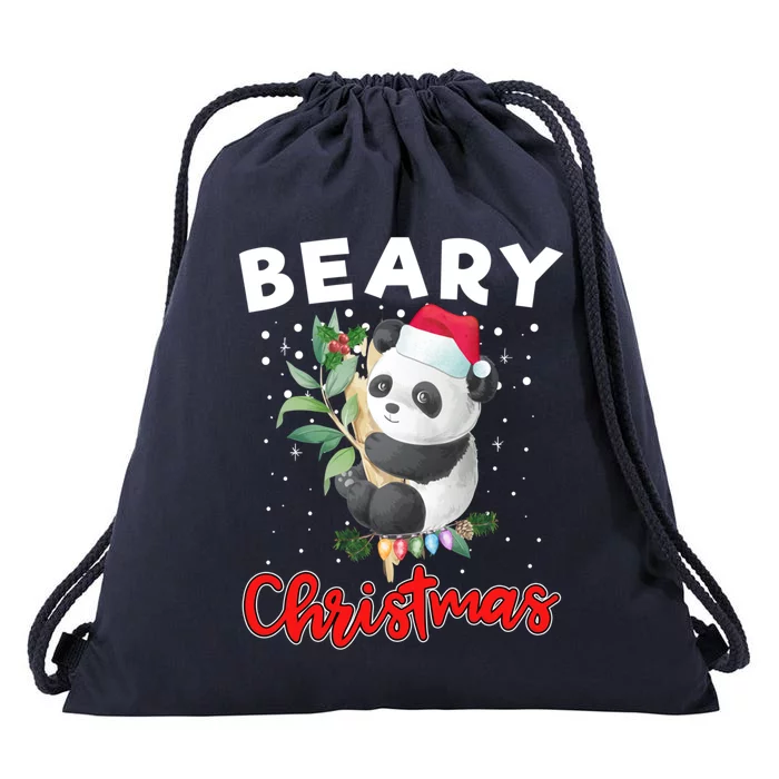 Beary Merry Christmas For Panda Bear Lovers Funny Xmas Gift Drawstring Bag