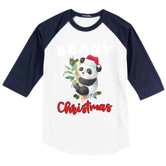 Beary Merry Christmas For Panda Bear Lovers Funny Xmas Gift Baseball Sleeve Shirt