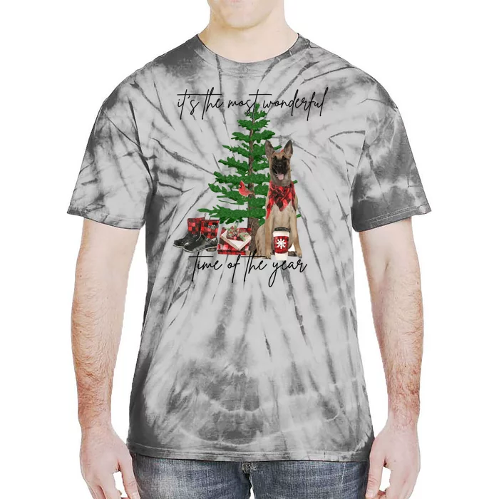 Belgian Malinois Christmas Tree Most Wonderful Time Of Year Great Gift Tie-Dye T-Shirt