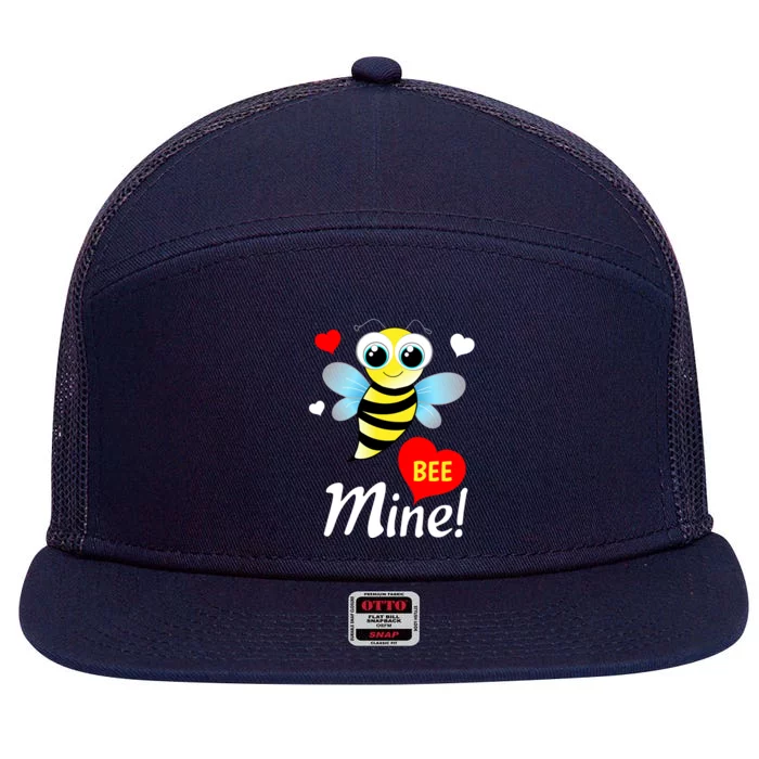 Bee Mine Cute Valentine's Day Pun Gift Teens Gift 7 Panel Mesh Trucker Snapback Hat