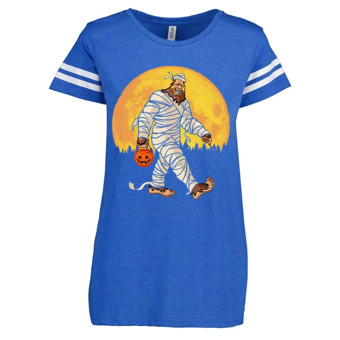 Bigfoot Mummy Costume Moon Halloween Funny Sasquatch DOTD Enza Ladies Jersey Football T-Shirt