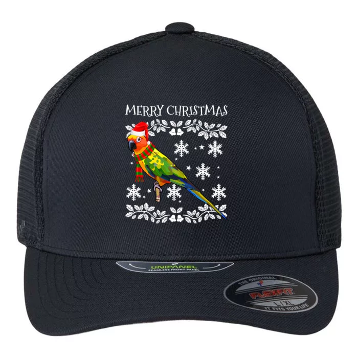 Bird Merry Christmas Ornament Sun Conure Ugly Xmas Flexfit Unipanel Trucker Cap