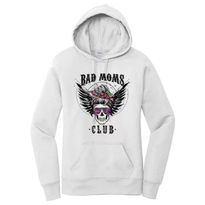 Bad Moms Club Leopard Skull Mom Funny Mom Mother's Day Women's Pullover Hoodie