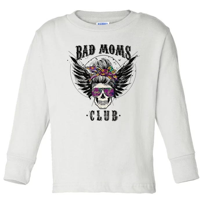 Bad Moms Club Leopard Skull Mom Funny Mom Mother's Day Toddler Long Sleeve Shirt