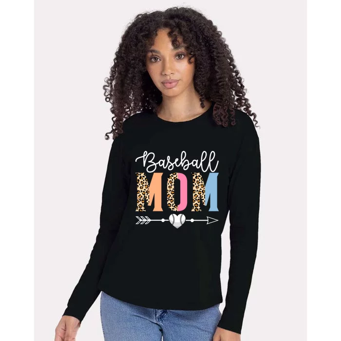 Baseball Mom Cute Baseball Game Mother's Day Leopard Gift Womens Cotton Relaxed Long Sleeve T-Shirt