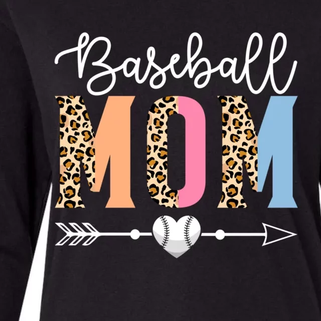 Baseball Mom Cute Baseball Game Mother's Day Leopard Gift Womens Cotton Relaxed Long Sleeve T-Shirt