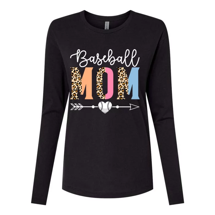 Baseball Mom Cute Baseball Game Mother's Day Leopard Gift Womens Cotton Relaxed Long Sleeve T-Shirt