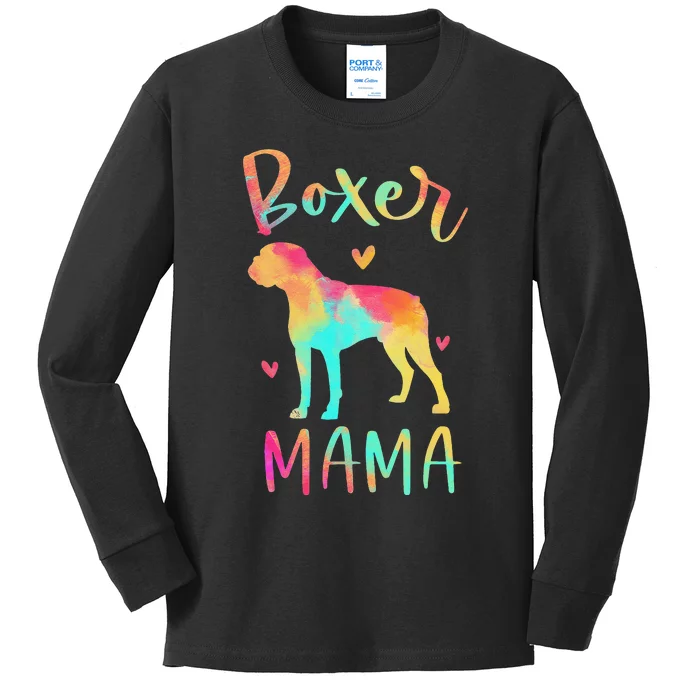 Boxer Mama Colorful Boxer Gifts Dog Mom Kids Long Sleeve Shirt