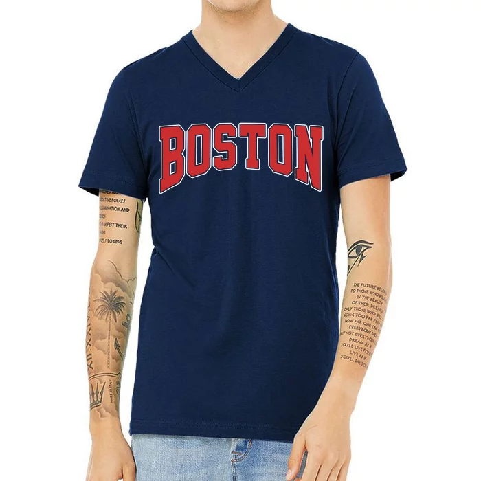 Boston Massachusetts Classic Curve V-Neck T-Shirt