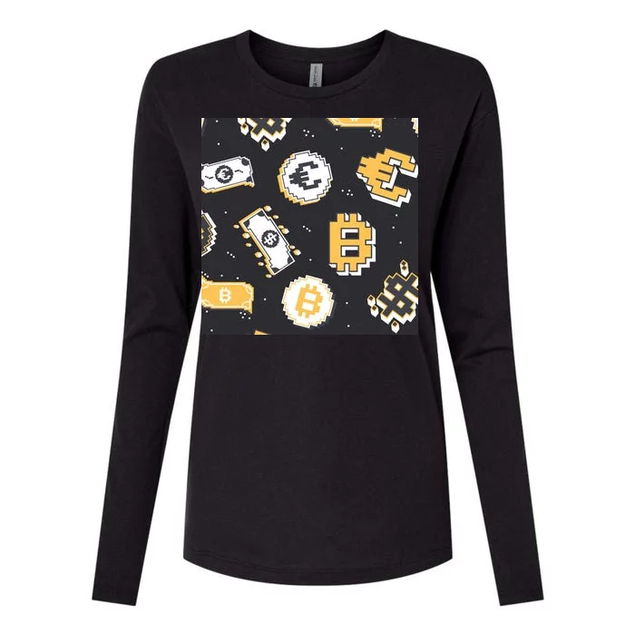 Bitcoin Money Currency Pixel Womens Cotton Relaxed Long Sleeve T-Shirt