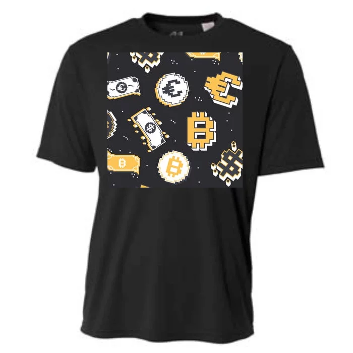 Bitcoin Money Currency Pixel Cooling Performance Crew T-Shirt