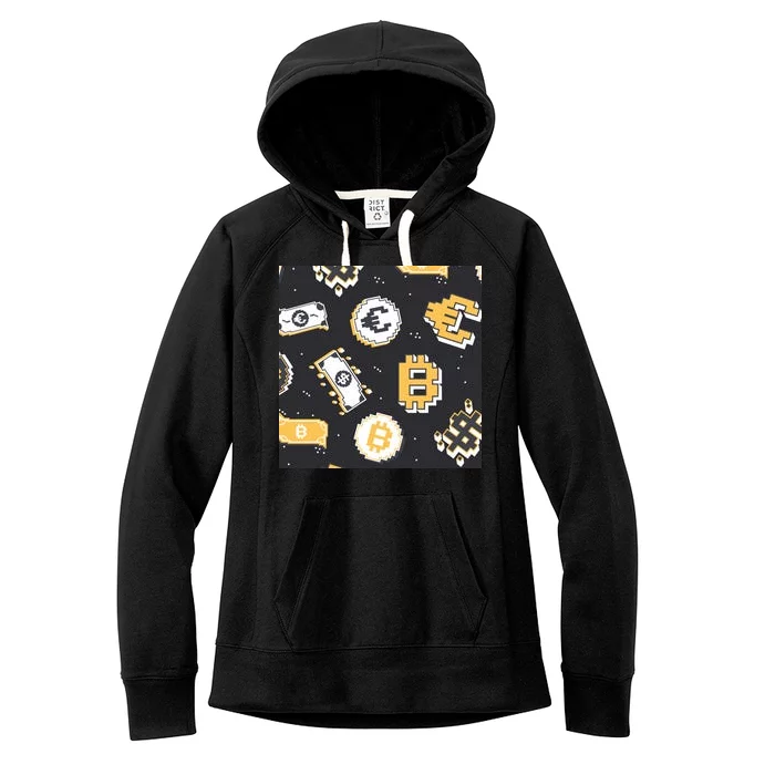 Bitcoin Money Currency Pixel Women's Fleece Hoodie