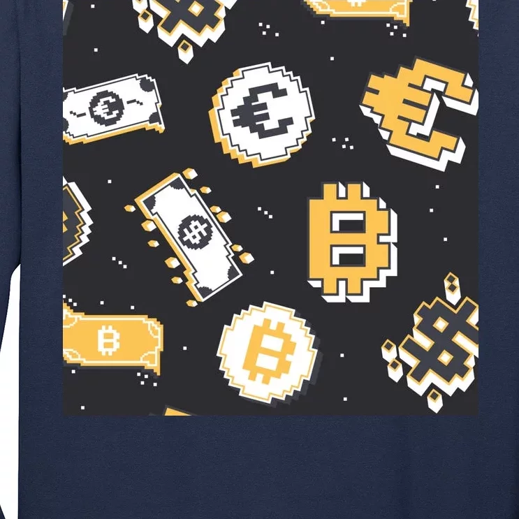 Bitcoin Money Currency Pixel Long Sleeve Shirt