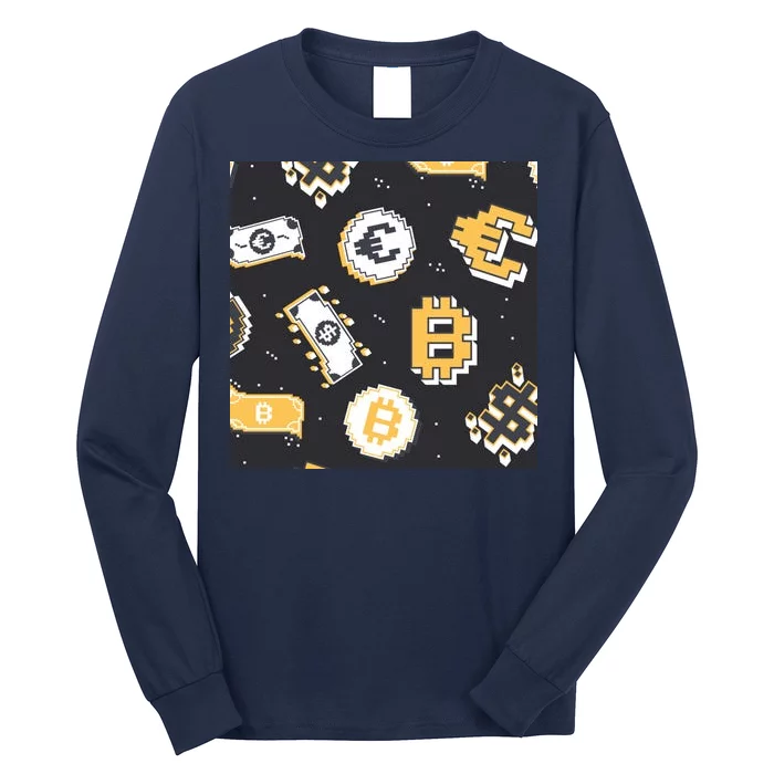 Bitcoin Money Currency Pixel Long Sleeve Shirt