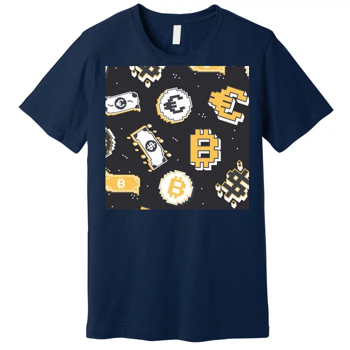 Bitcoin Money Currency Pixel Premium T-Shirt