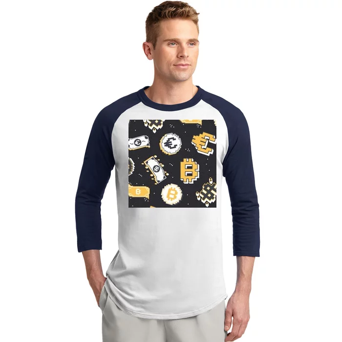 Bitcoin Money Currency Pixel Baseball Sleeve Shirt