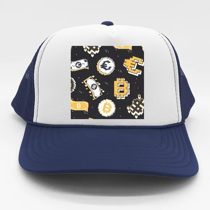 Bitcoin Money Currency Pixel Trucker Hat