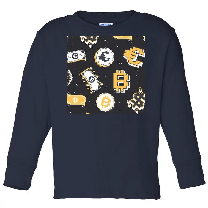 Bitcoin Money Currency Pixel Toddler Long Sleeve Shirt