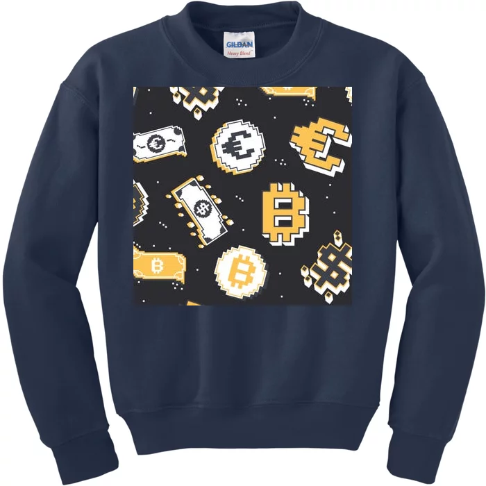 Bitcoin Money Currency Pixel Kids Sweatshirt