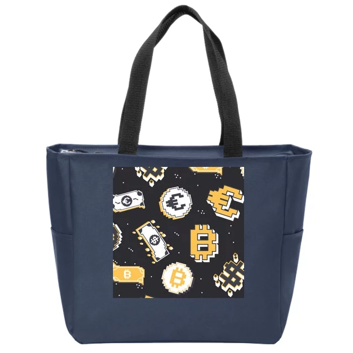 Bitcoin Money Currency Pixel Zip Tote Bag