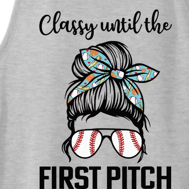 Baseball Mom Classy Until The First Pitch Messy Hair Ladies Tri-Blend Wicking Tank