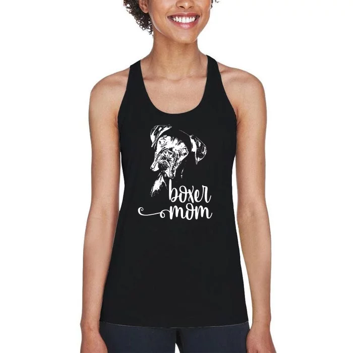 BOXER MOM DOG FACE SHIRT DOG LOVERS BOXER MOM GIFT Women's Racerback Tank