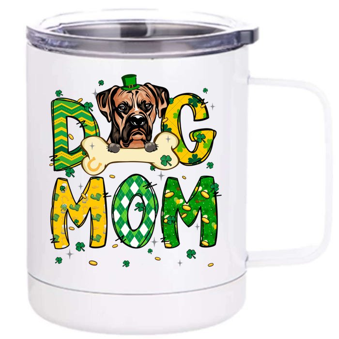 Boxer Mom Dog Mom Shamrock St Patrick's Day Gift Front & Back 12oz Stainless Steel Tumbler Cup