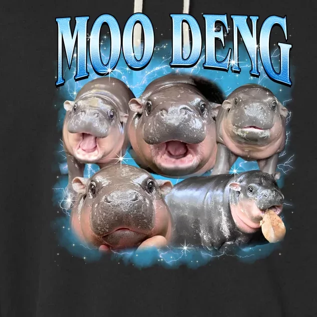 Blue Moo Deng Meme Hippo Funny Garment-Dyed Fleece Hoodie