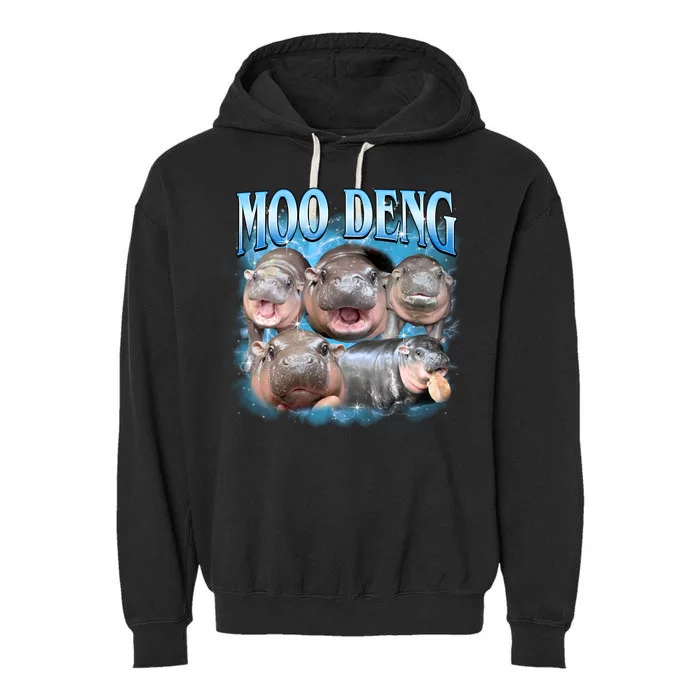 Blue Moo Deng Meme Hippo Funny Garment-Dyed Fleece Hoodie