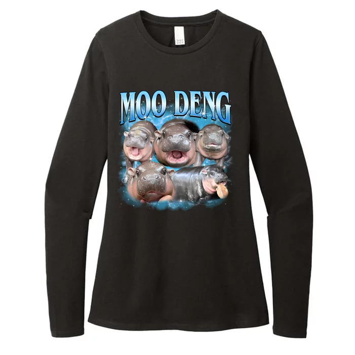 Blue Moo Deng Meme Hippo Funny Womens CVC Long Sleeve Shirt