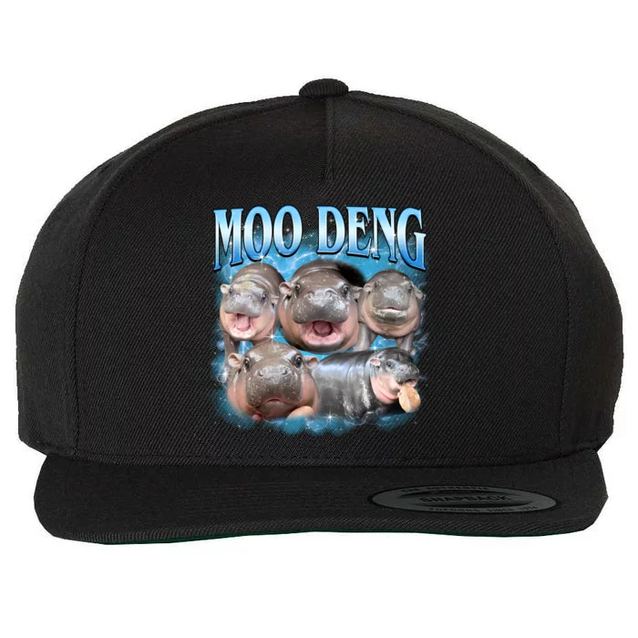 Blue Moo Deng Meme Hippo Funny Wool Snapback Cap