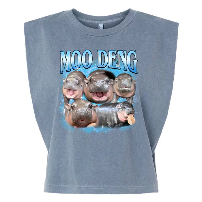 Blue Moo Deng Meme Hippo Funny Garment-Dyed Women's Muscle Tee