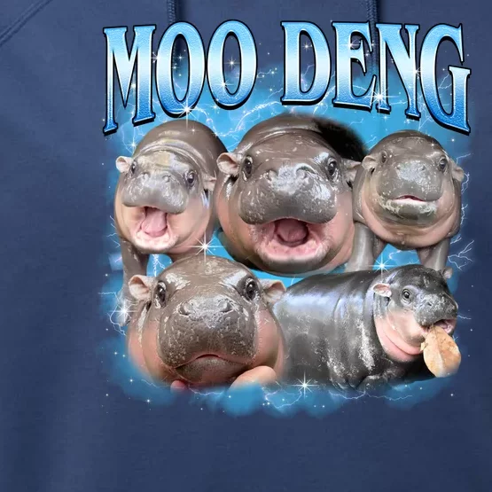 Blue Moo Deng Meme Hippo Funny Performance Fleece Hoodie