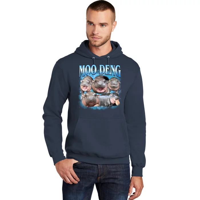 Blue Moo Deng Meme Hippo Funny Hoodie