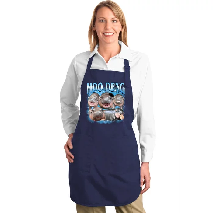 Blue Moo Deng Meme Hippo Funny Full-Length Apron With Pocket