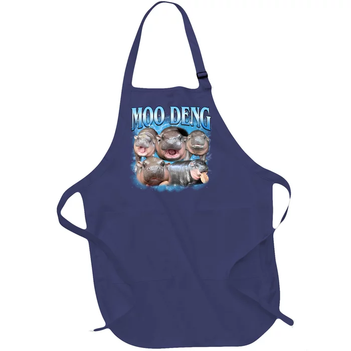 Blue Moo Deng Meme Hippo Funny Full-Length Apron With Pocket