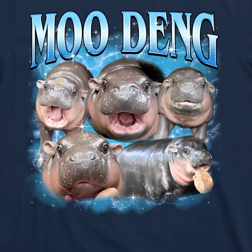 Blue Moo Deng Meme Hippo Funny T-Shirt