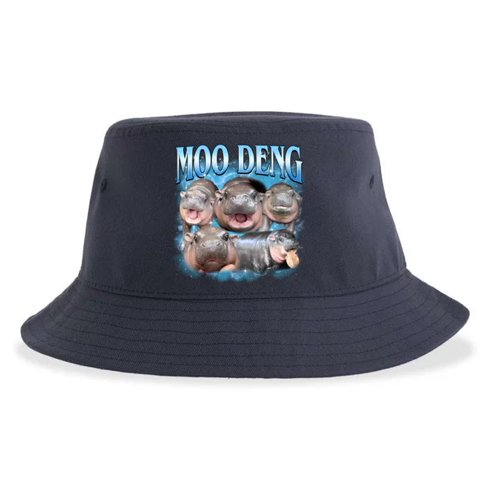 Blue Moo Deng Meme Hippo Funny Sustainable Bucket Hat