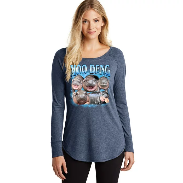 Blue Moo Deng Meme Hippo Funny Women's Perfect Tri Tunic Long Sleeve Shirt