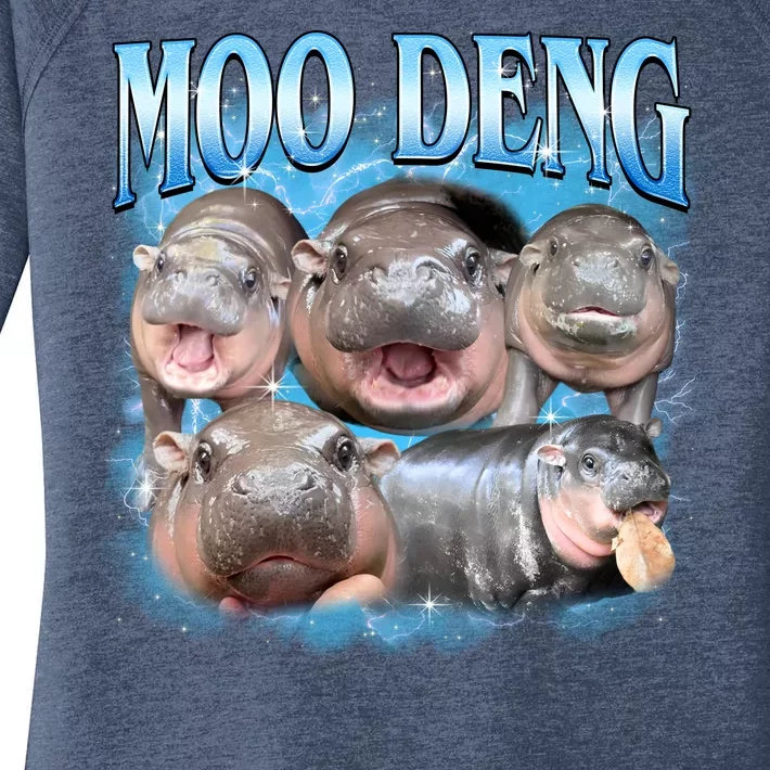 Blue Moo Deng Meme Hippo Funny Women's Perfect Tri Tunic Long Sleeve Shirt