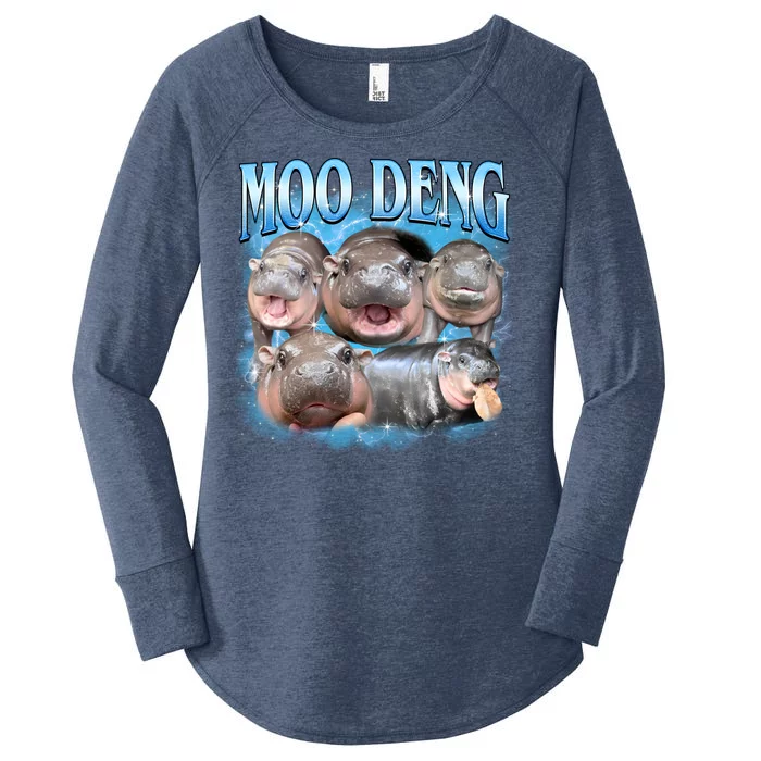 Blue Moo Deng Meme Hippo Funny Women's Perfect Tri Tunic Long Sleeve Shirt