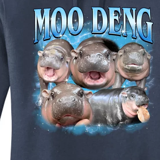 Blue Moo Deng Meme Hippo Funny Women's Pullover Hoodie