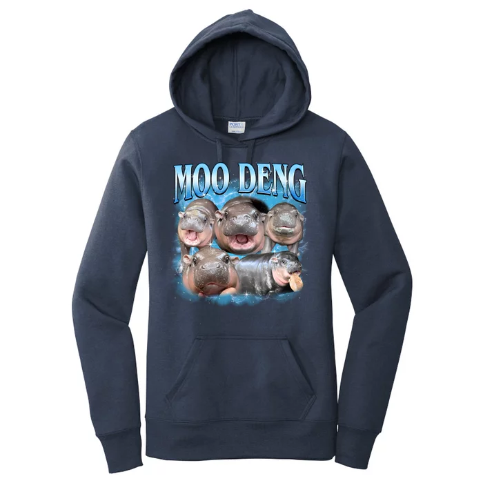 Blue Moo Deng Meme Hippo Funny Women's Pullover Hoodie