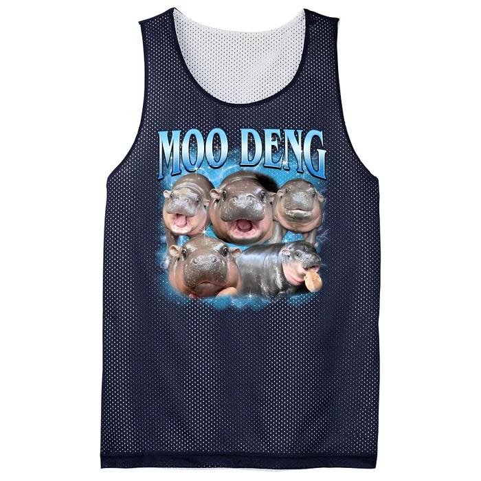 Blue Moo Deng Meme Hippo Funny Mesh Reversible Basketball Jersey Tank