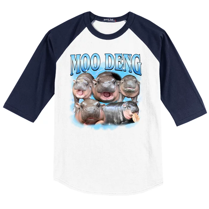 Blue Moo Deng Meme Hippo Funny Baseball Sleeve Shirt