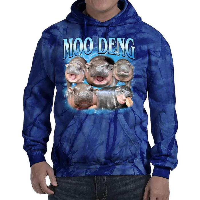 Blue Moo Deng Meme Hippo Funny Tie Dye Hoodie