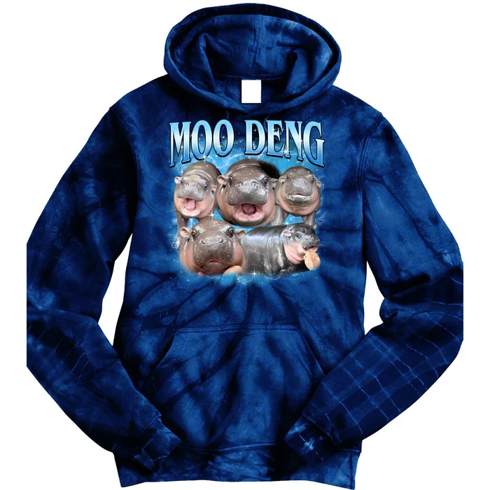 Blue Moo Deng Meme Hippo Funny Tie Dye Hoodie