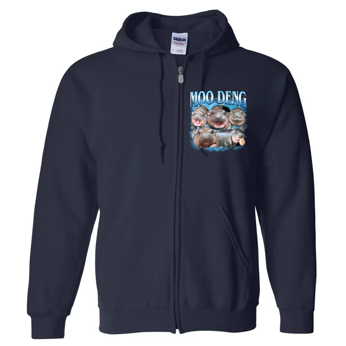 Blue Moo Deng Meme Hippo Funny Full Zip Hoodie