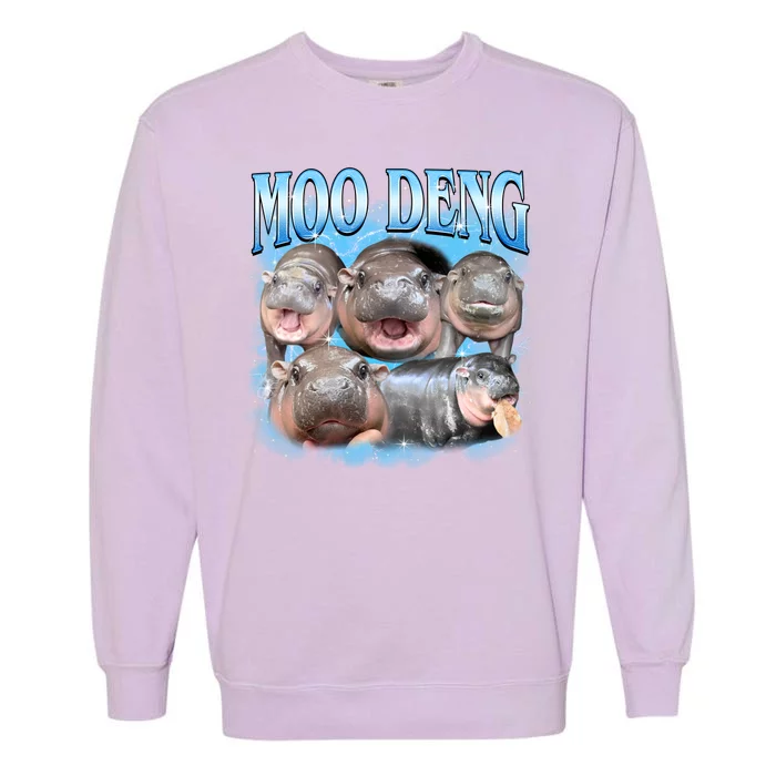 Blue Moo Deng Meme Hippo Funny Garment-Dyed Sweatshirt