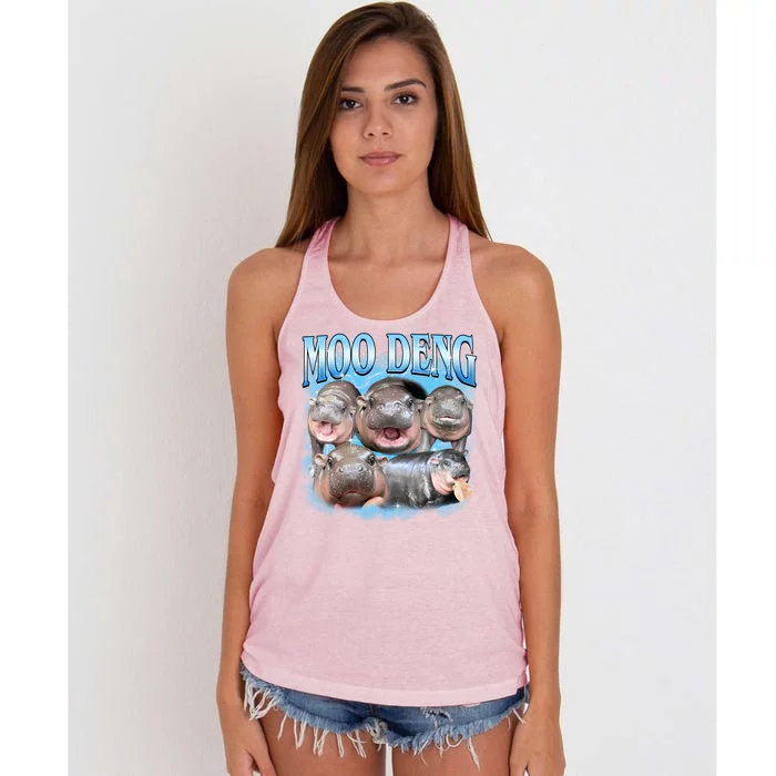 Blue Moo Deng Meme Hippo Funny Women's Knotted Racerback Tank